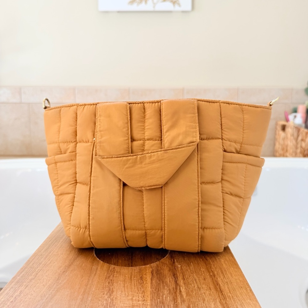 Clare V Le Petit Box Tote Sportif - Mustard Quilted Puffer original $185